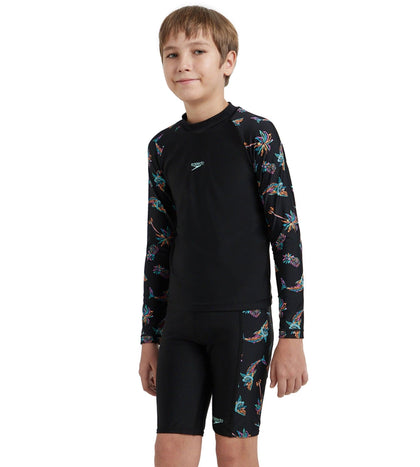 Boy's Endurance10 Digital Print Long Sleeve Suntop - Black, Anthracite & Arctic Glass