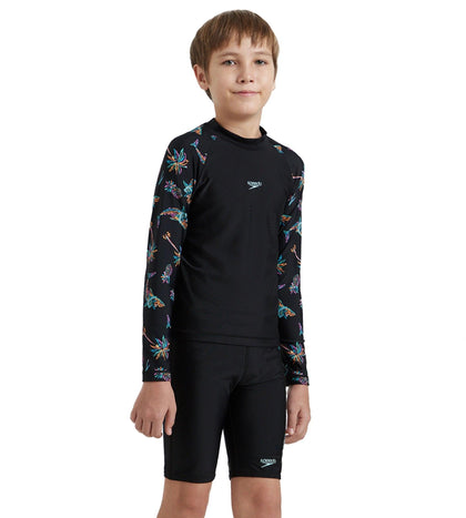 Boy's Endurance10 Digital Print Long Sleeve Suntop - Black, Anthracite & Arctic Glass