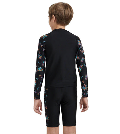 Boy's Endurance10 Digital Print Long Sleeve Suntop - Black, Anthracite & Arctic Glass
