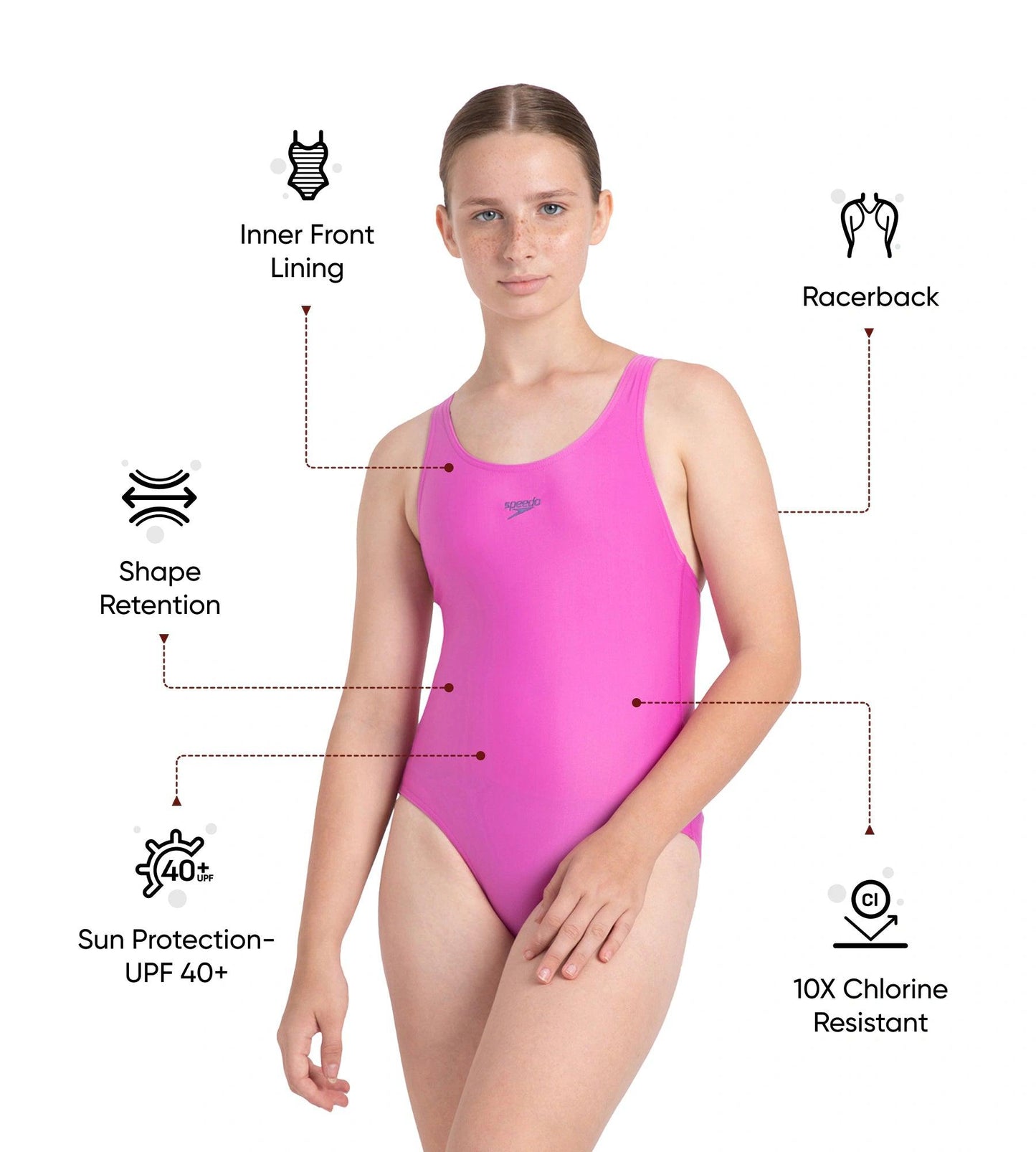 Girl's Endura Brite Lycra Racerback V-Cut One Piece Swimuit - Neon Violet & Hapuna Blue