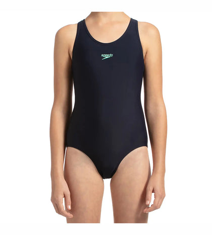 Girl's Endurance Lycra Racerback Swimwear - True Navy & Green Glow_6