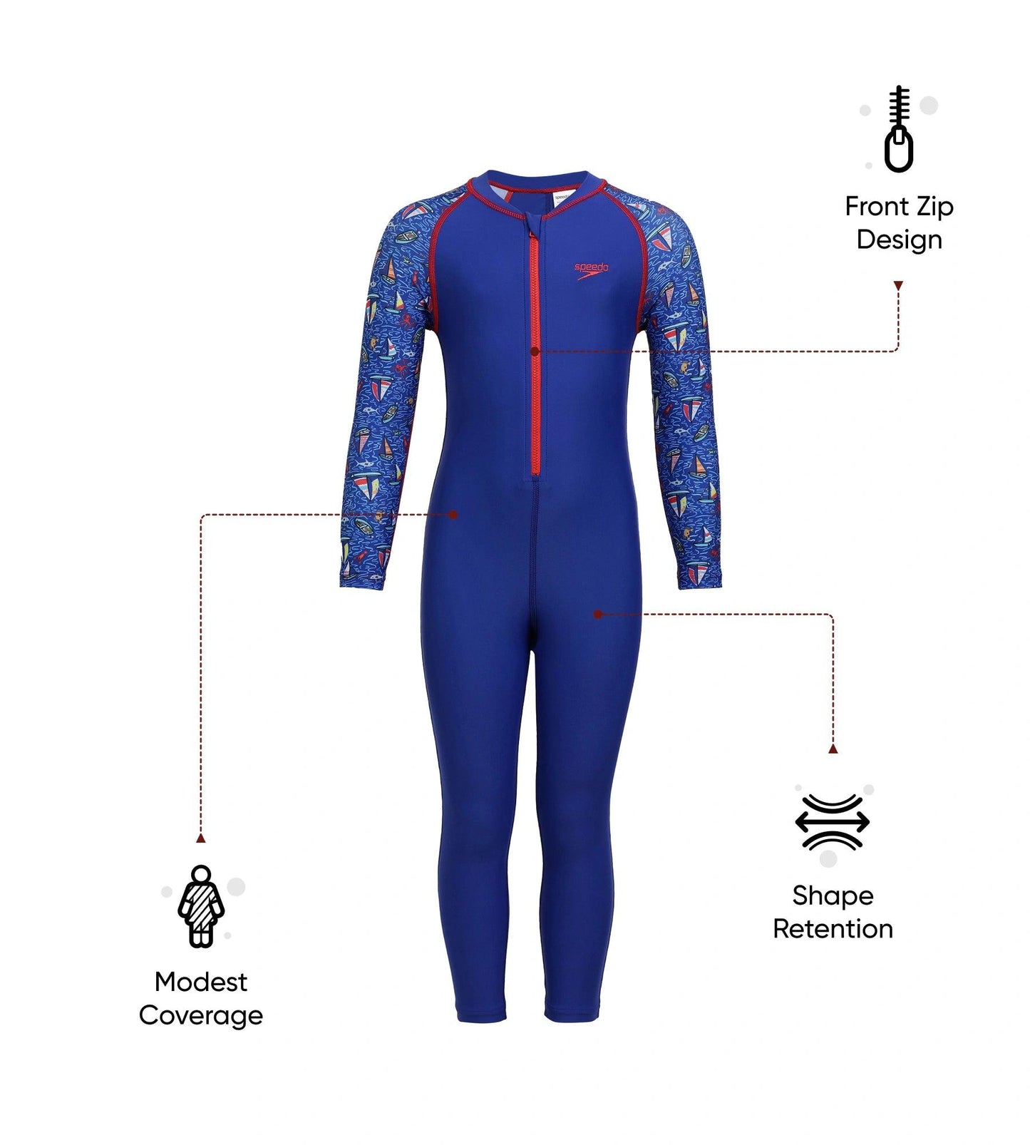 Tot's Recycled Endurance 10 Printed All In One Suit For Boys and Girls - True Cobalt & Picton Blue