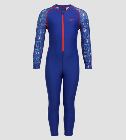 Tot's Recycled Endurance 10 Printed All In One Suit For Boys and Girls - True Cobalt & Picton Blue