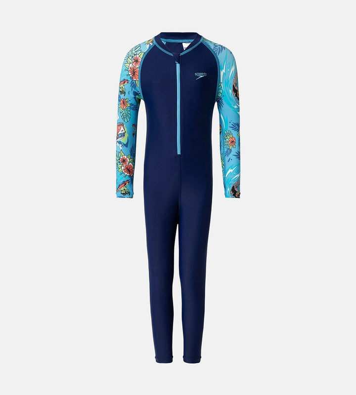 Boys Endurance10 Sleeve Print All In One Suit - Harmony, Picton Blue & Bright White