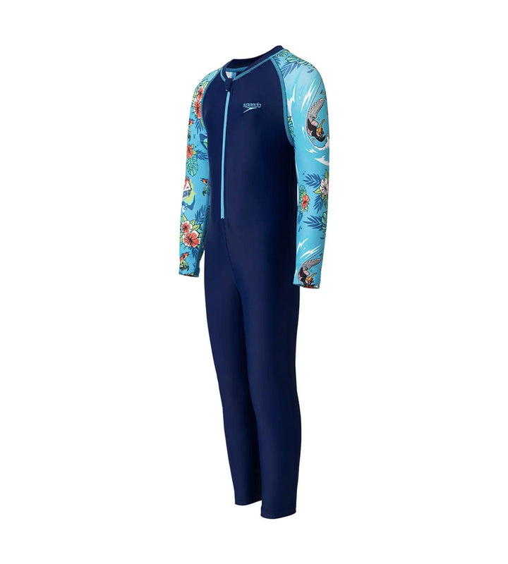 Boys Endurance10 Sleeve Print All In One Suit - Harmony, Picton Blue & Bright White