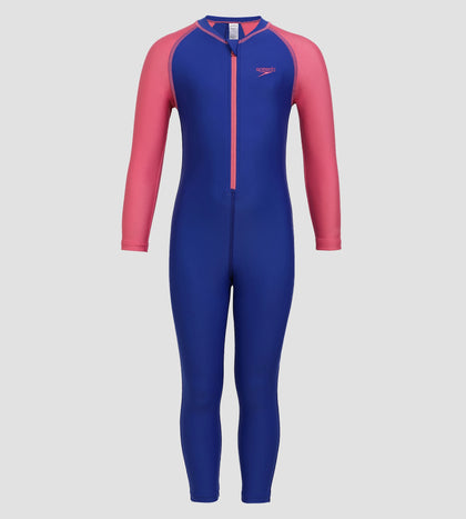 Girls Endurance 10 Essential All In One Suit For Tots (Age Range 2-8 Years) - True Cobalt & Fandango Pink
