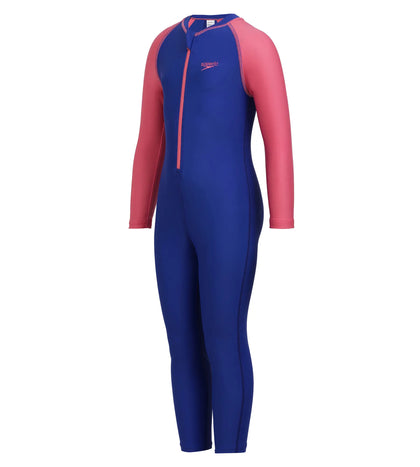 Girl's Endurance All In one Full Body Suit Swimwear - True Cobalt & Fandango Pink_2