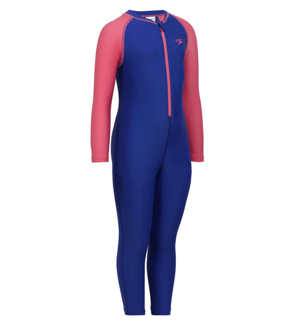 Girl's Endurance All In one Full Body Suit Swimwear - True Cobalt & Fandango Pink_3