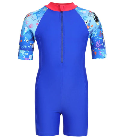 Girl's Endurance Essential All In One Suit  - Rasberry Fill & Cobalt_4