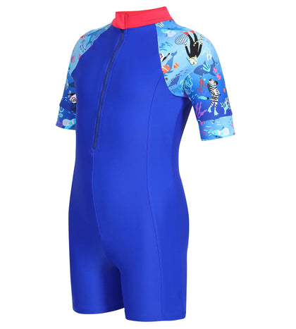 Girl's Endurance Essential All In One Suit  - Rasberry Fill & Cobalt_2