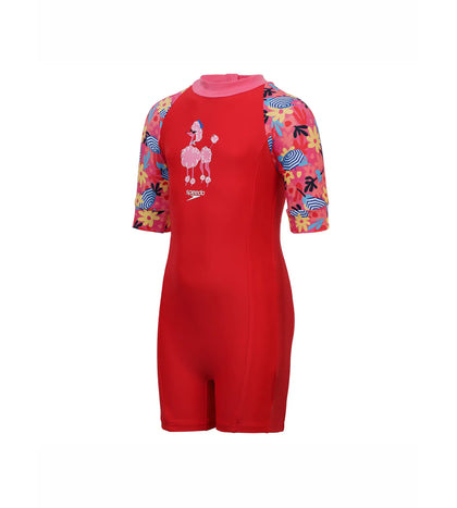 Girl's Endurance Essential All In One Suit - Risk Red & Summer Yellow_2