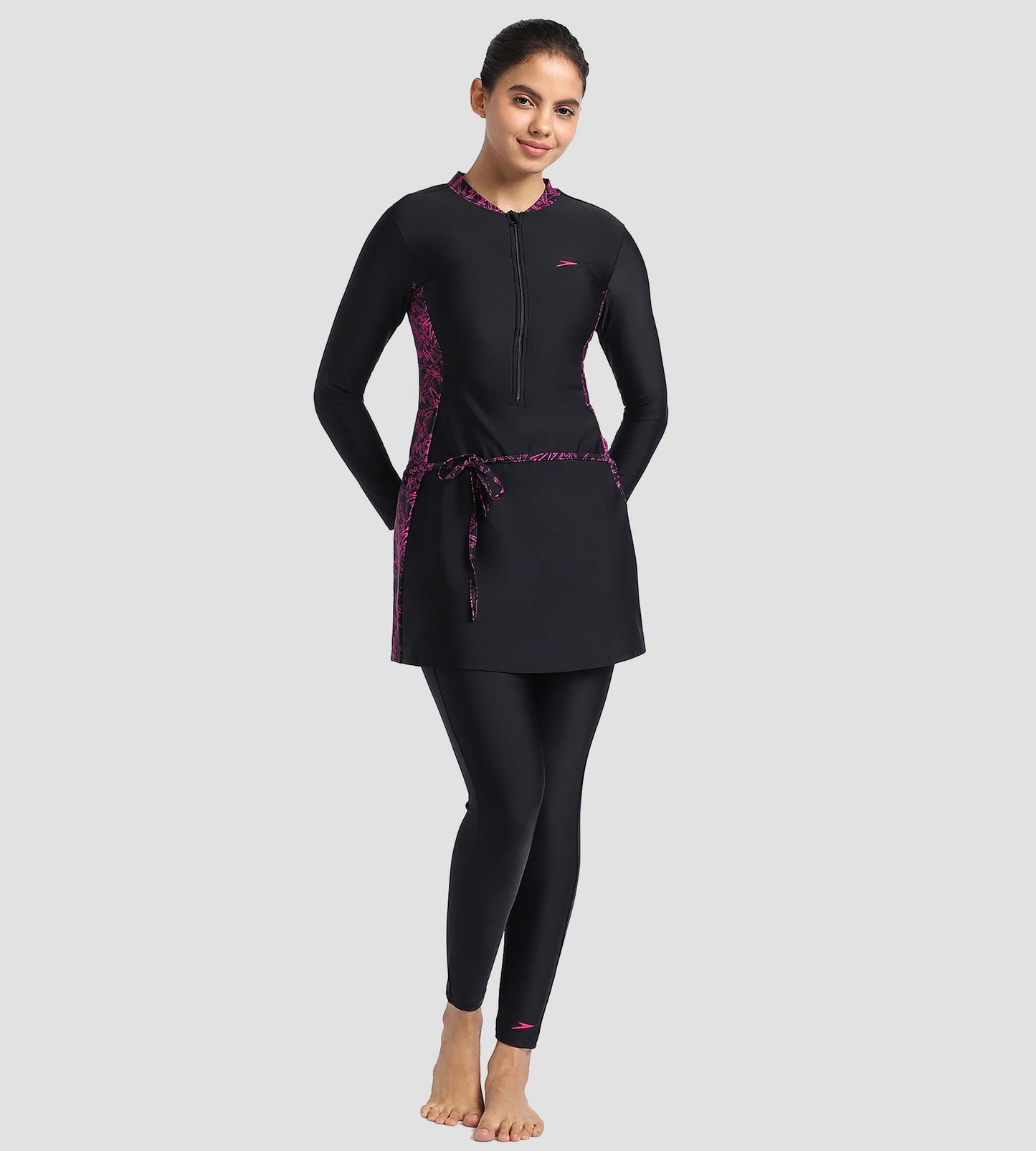 Women's Endurance 10 Printed Two Piece Full Bodysuit Swimwear - Black & Boom Splice