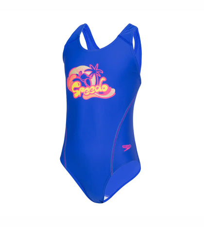 Girl's Logo Placement Splashback Swimwear - Deep Peri & Fluo Pink_4