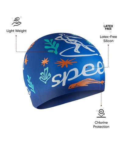 Unisex Kids Surfing Slogan Print Swim Cap For Boys and Girls - Blue & White