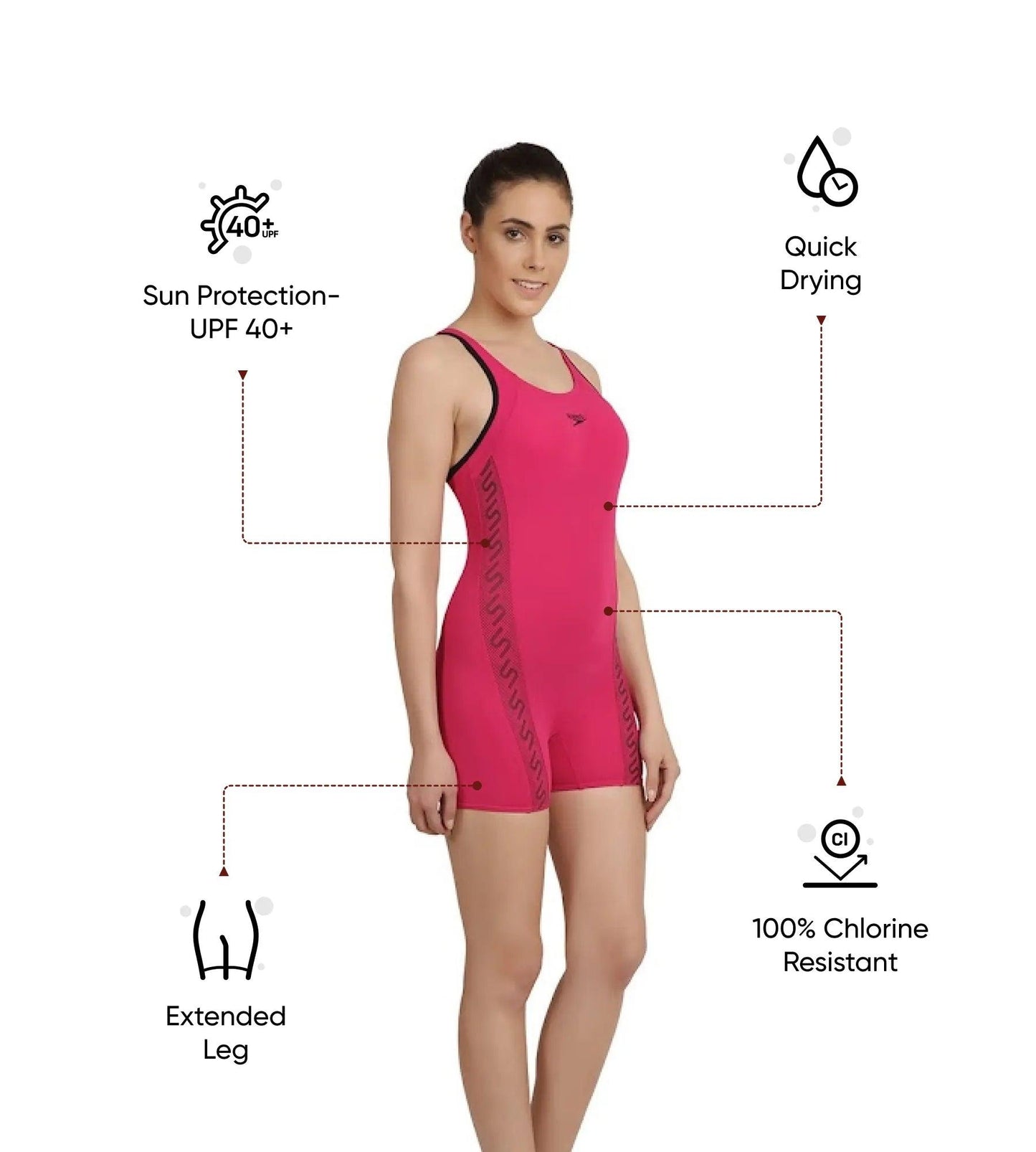 Women's Endurance Plus Monogram Legsuit Swimwear - Magenta & Black