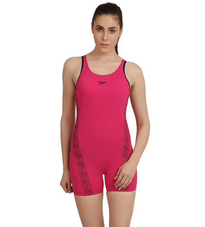 Women's Endurance+ Monogram Legsuit Swimwear - Magenta & Black_1