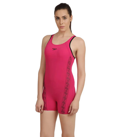 Women's Endurance+ Monogram Legsuit Swimwear - Magenta & Black_2