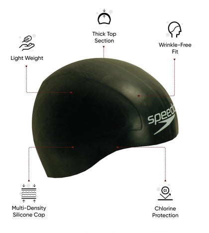 Unisex Aqua V Drag Reducing Racing Swim Cap For Men and Women - Black