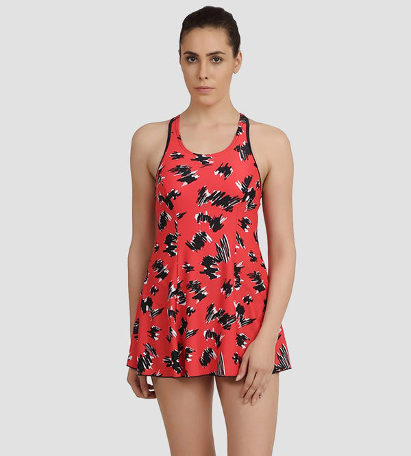 Women's Endurance 10 Printed Swimdress - Navy & Risk Red