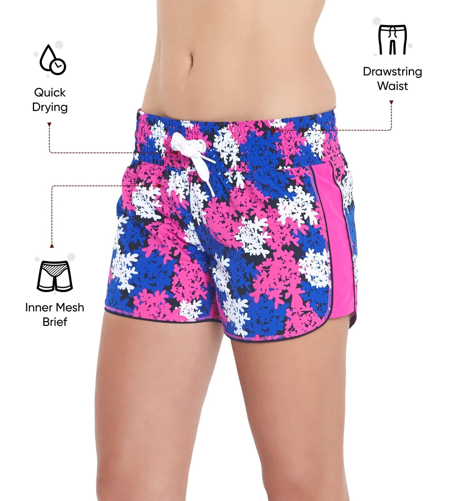 Women's Polyester Printed Leisure Watershorts - Ecstatic & Beautiful Blue
