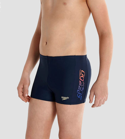Boy's Endurance 10 Speedo Tech Logo Panel Print Aquashort - Navy & Deep Peri