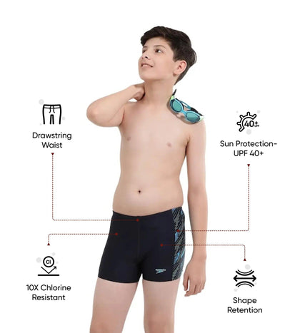 Boy's Endurance 10 Hyperboom Panel Print Aquashort - True Navy & Harlequin Green