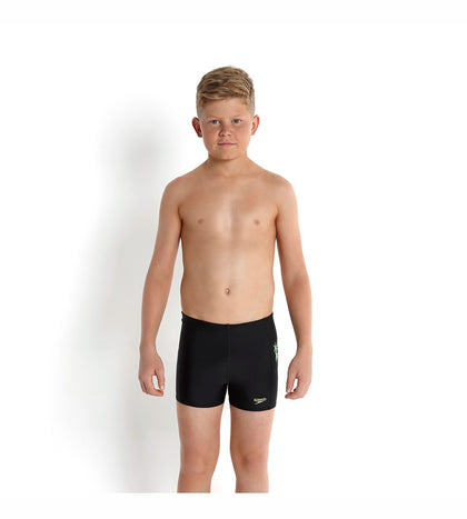 Boy's Endurance Jumpin Fun Placement Panel Aquashort - Black & Fluo Green_2