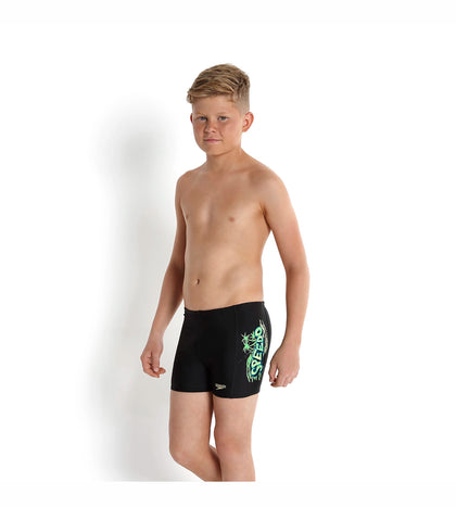Boy's Endurance Jumpin Fun Placement Panel Aquashort - Black & Fluo Green_3