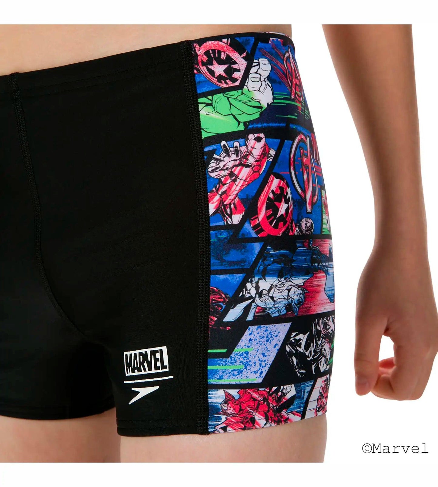 Boy's Marvel Avengers Panel Aquashort - Black & Neon Blue_6