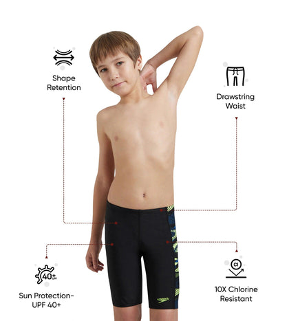 Boy's Endurance10 Side Panel Hyperboom Print Jammer - Black, Turkish Sea & Hyper Yellow