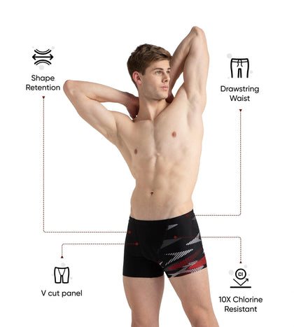 Men's Endurance10 Hyperboom Print V-Cut Aquashort - Black, High Risk Red & Monument