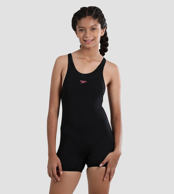 Girl's Endurance+ Essential Legsuit Swimwear - Black & Fandango Pink