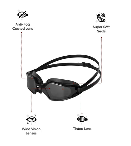 Unisex Adult Hydropulse Smoke Lens Swim Goggles - Black & Grey