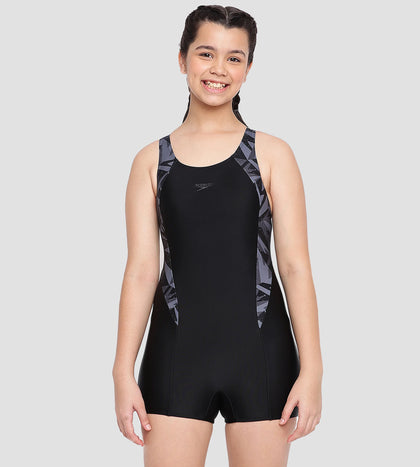 Girl's Hyperboom Splice Muscleback Legsuit Swimwear - Black & Oxid Grey