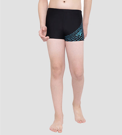 Boy's Endurance 10 Medley Logo Aquashort - Black & Aquarium