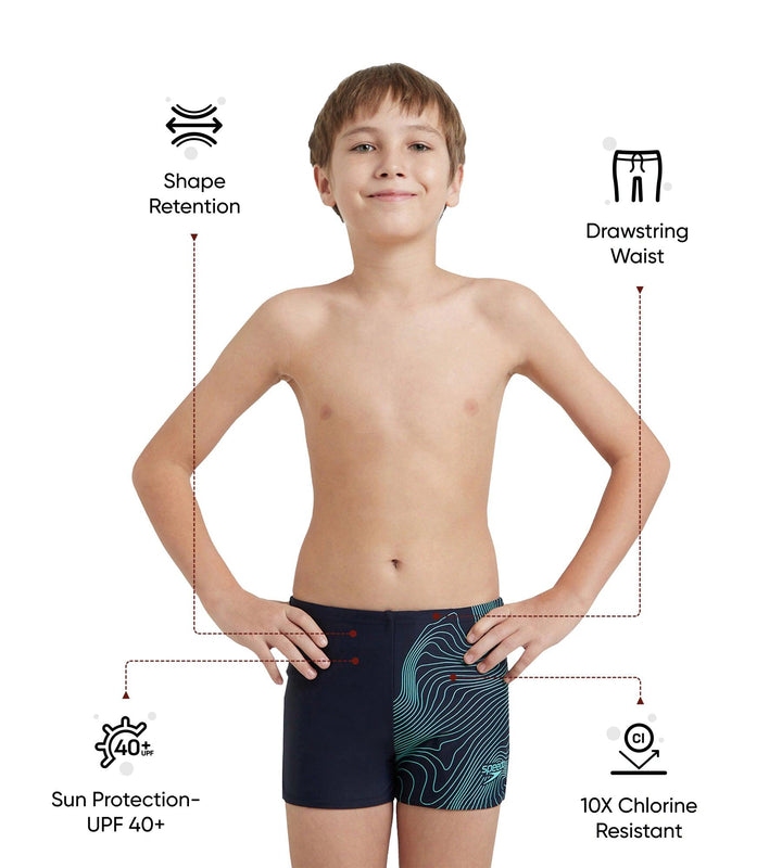 Boy's Endurance10 Tide Print Sports Gala Logo Aquashort - True Navy & Arctic Glass