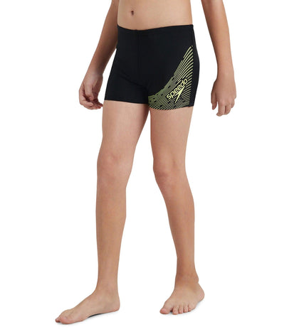 Boy's Endurance 10 Medley Logo Aquashort - Black & Lemon Drizzle