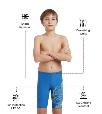 Boy's Enduraflex Tide Print Sports Gala Logo Jammer - Turkish Sea & Hyper Yellow