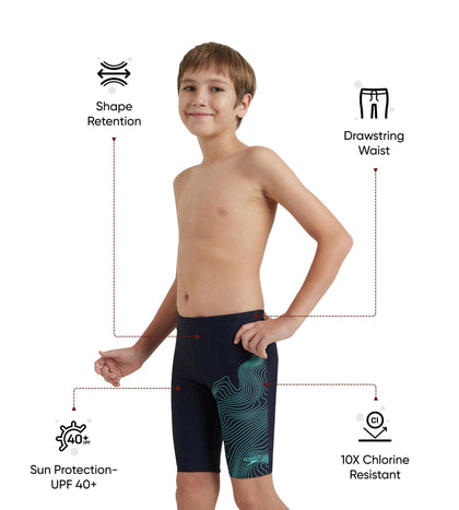Boy's Endurance10 Tide Print Sports Gala Logo Jammer - True Navy & Arctic Glass