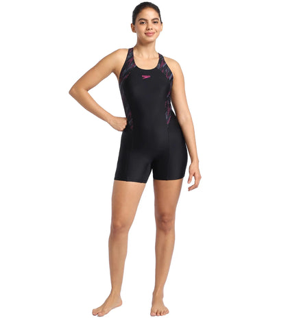 Women's Endurance Hyperboom Splice Legsuit Swimwear  - Black  &  Electric Pink_6