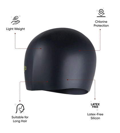 Unisex Kids Long Hair Chlorine Resistant Swim Cap For Boys and Girls - Black & Green