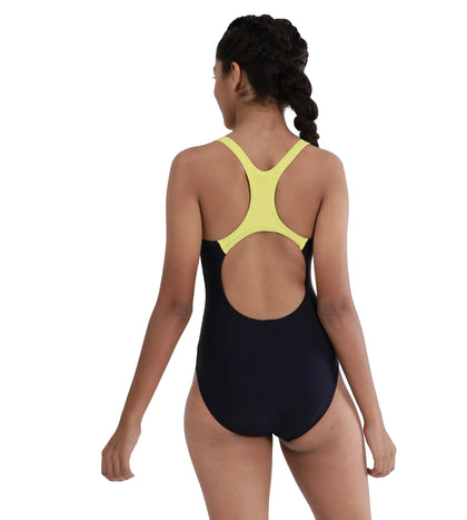 Girl's Endurance Medley Logo Muscleback Swimwear - True Navy & Lemon Drizzle_4