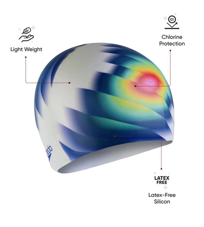 Unisex Digital Printed Swim Cap For Men and Women - White & Blue