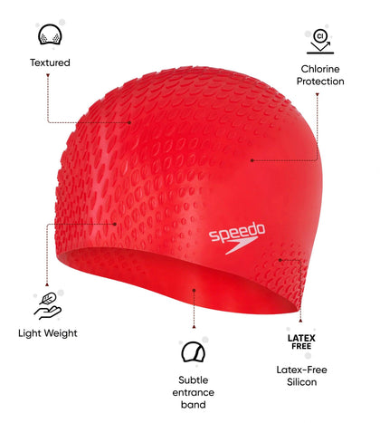 Unisex Bubble Active+ Swim Cap For Men and Women - Red