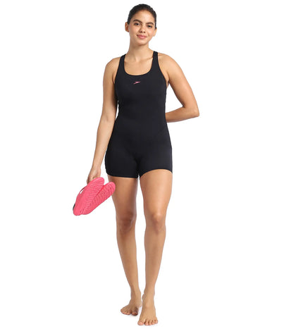 Women's Endurance+ Myrtle Racerback Legsuit Swimwear  - Black  &  Fandango Pink_6
