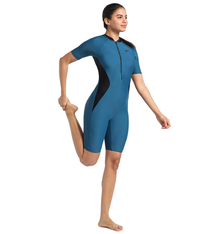 Women's Endurance Essential Panel Kneesuit Swimwear  - Darkteal  &  Black_3