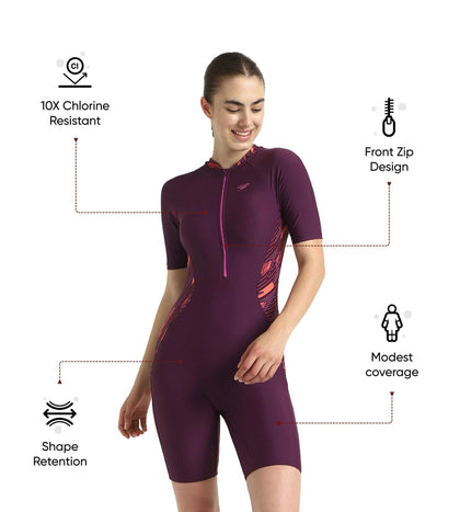 Women's Enduraflex Essential Splice Print Closedback Kneesuit - Plum Dandy, Coral Sands & Neon Violet