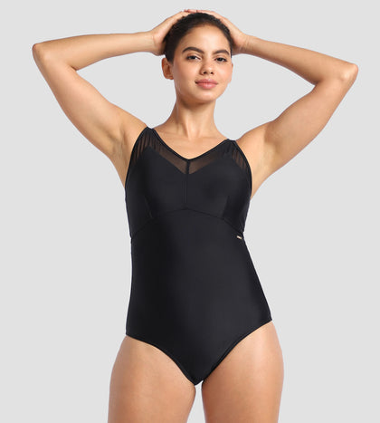 Women's Endurance 10 Mesh Panel One Piece Swimwear - Black