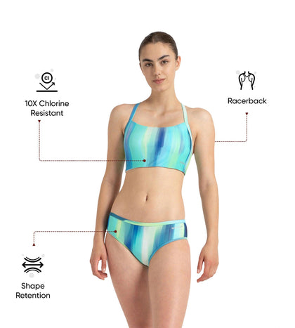 Women's Endurance10 Printed Racerback Bikini Set - Navy, Chroma Blue & Flash