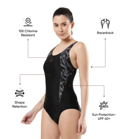 Women's Endurance 10 Hyperboom Splice Racerback One Piece Swimwear - Black & Oxid Grey